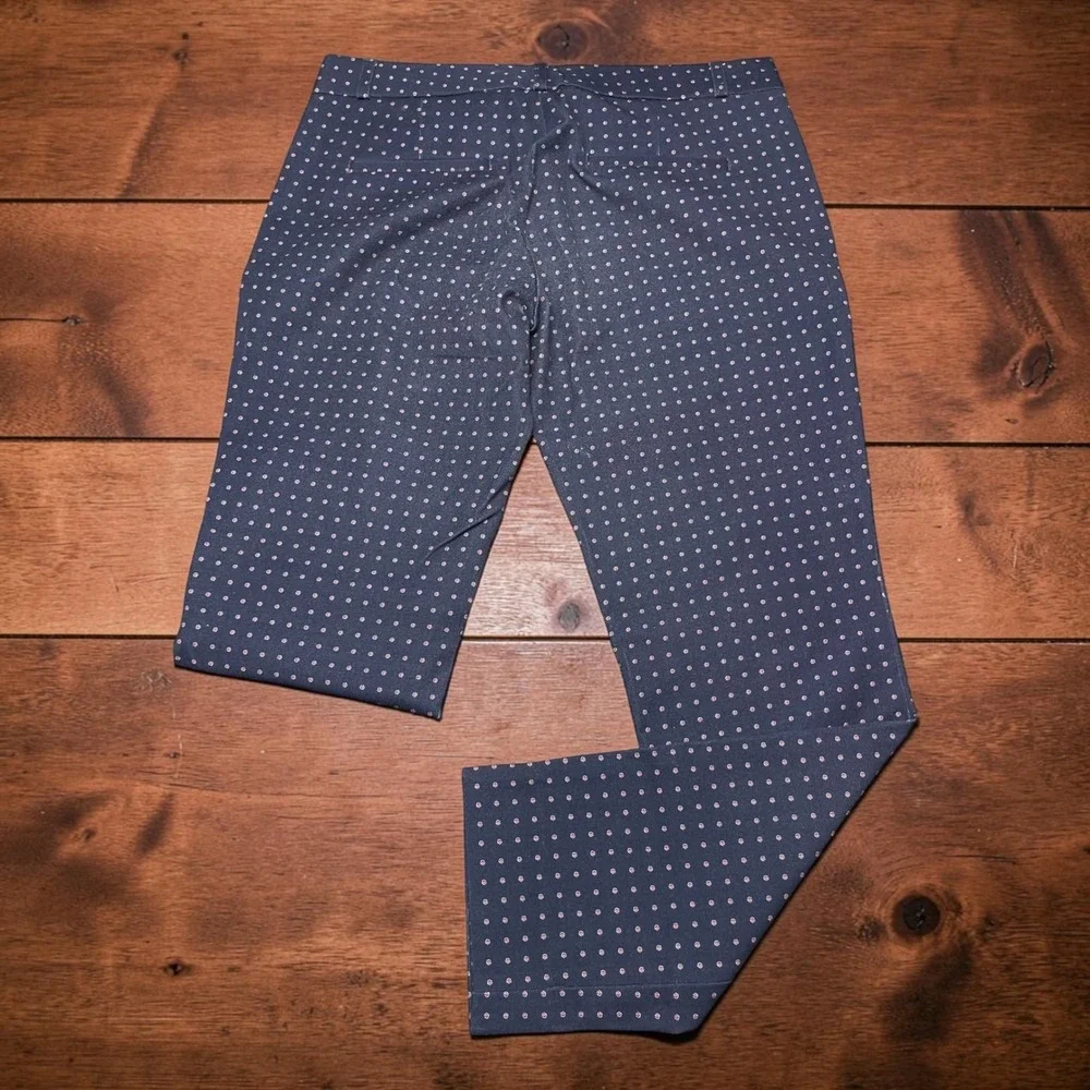 Banana Republic Sloan Ankle Pants Navy Blue Polka Dot Floral Size 6 Stretch